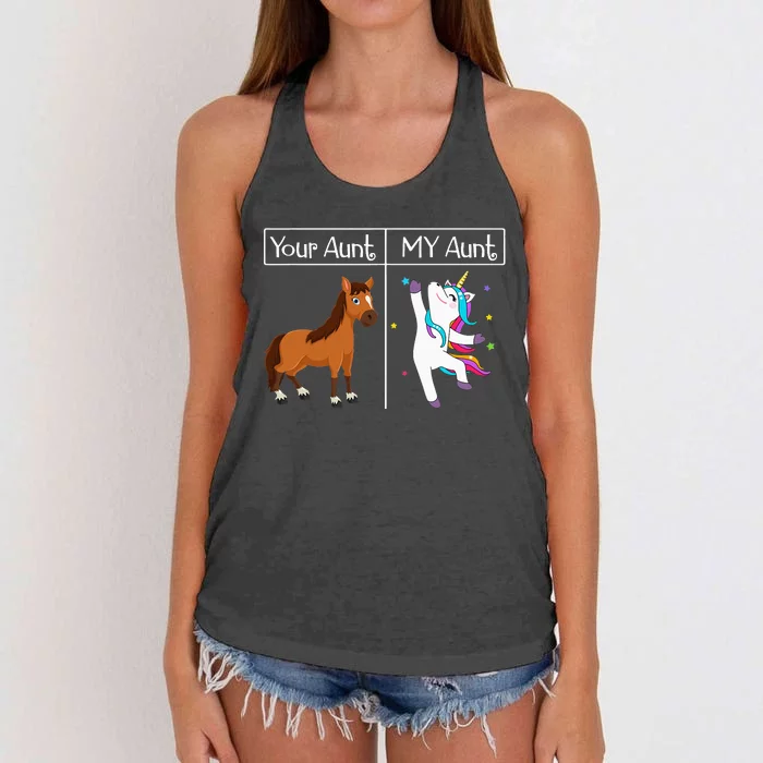 My Aunt Unicorn Funny & Cute Auntie Niece & Nephew Gift Women's Knotted Racerback Tank