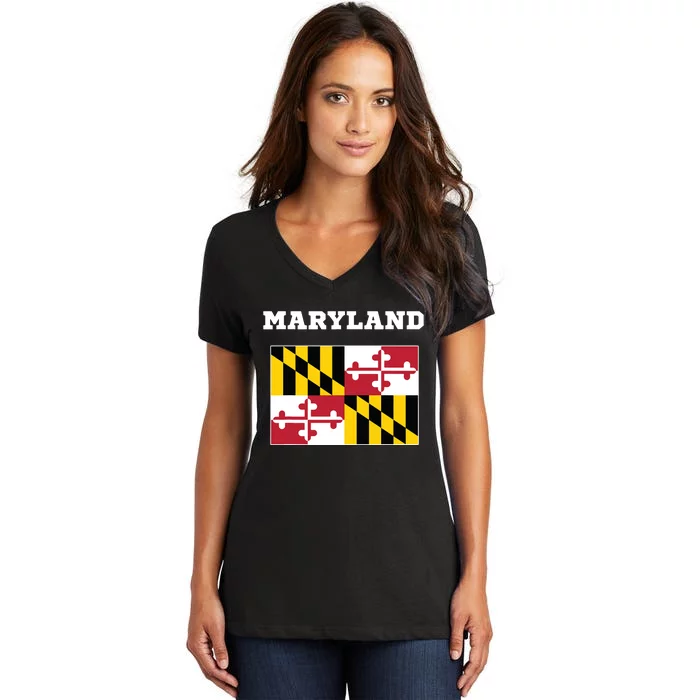 Maryland American Usa Top Travel Flag Gift Women's V-Neck T-Shirt