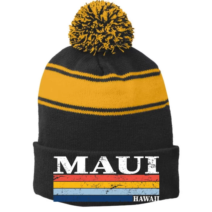 Maui Hawaii Vintage 1980s Style Stripe Pom Pom Beanie