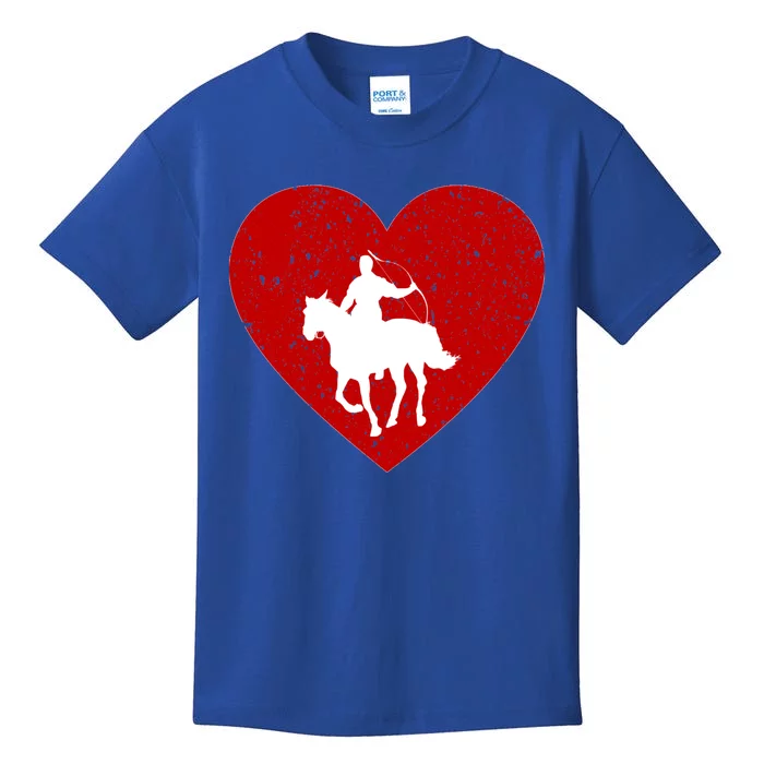 Mounted Archery Valentine Day Gift For Horse Lover Heart Funny Gift Kids T-Shirt