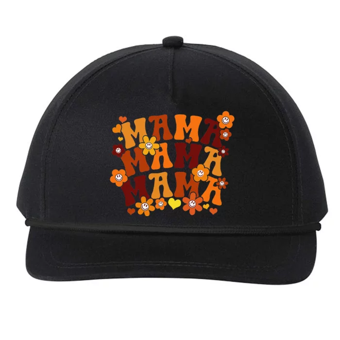 Mama Autumn Vintage Retro Groovy Hippie Flowers Mother's Day Snapback Five-Panel Rope Hat