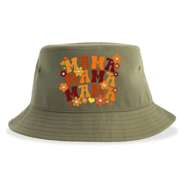 Mama Autumn Vintage Retro Groovy Hippie Flowers Mother's Day Sustainable Bucket Hat