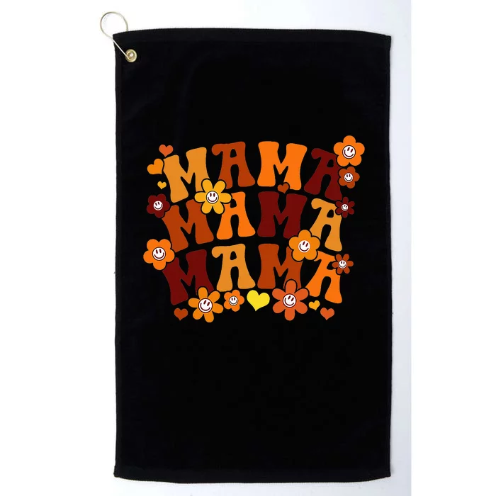 Mama Autumn Vintage Retro Groovy Hippie Flowers Mother's Day Platinum Collection Golf Towel