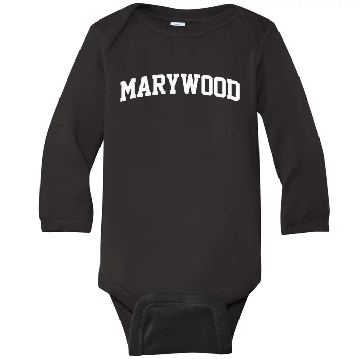 Marywood Arch Vintage College Athletic Sport Baby Long Sleeve Bodysuit