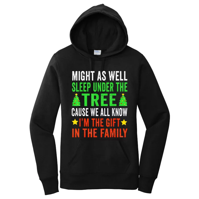 Might As Well Sleep Under The Tree Funny Christmas Family Women's Pullover Hoodie