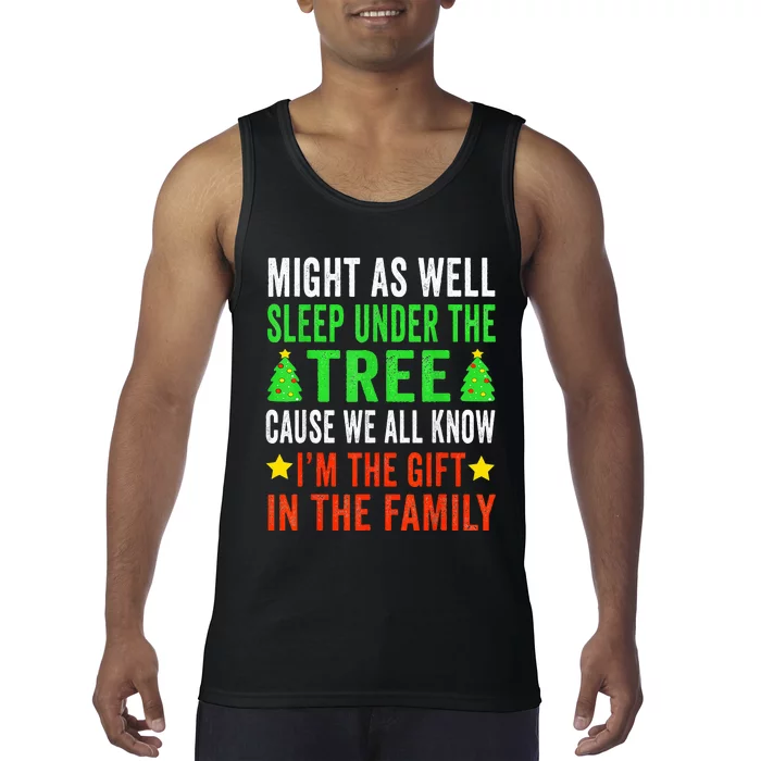 Might As Well Sleep Under The Tree Funny Christmas Family Tank Top