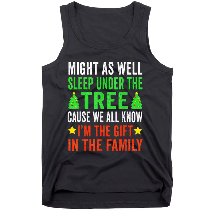 Might As Well Sleep Under The Tree Funny Christmas Family Tank Top