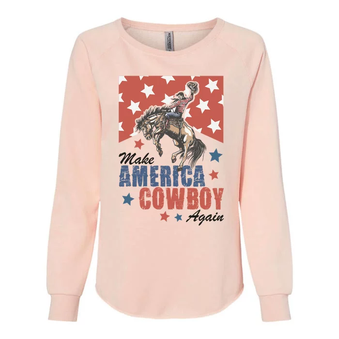 Make America Western Cowboy Again Retro 4th Of July Usa Flag Womens California Wash Sweatshirt