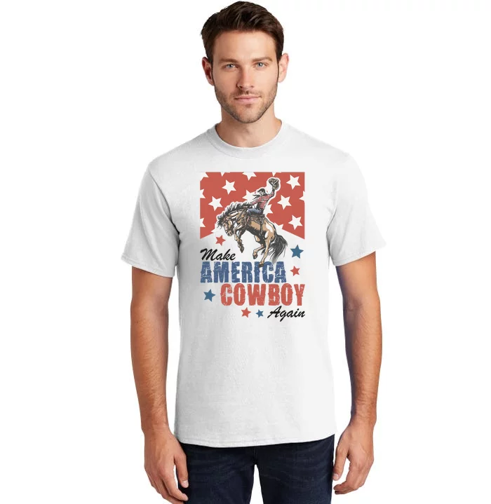 Make America Western Cowboy Again Retro 4th Of July Usa Flag Tall T-Shirt