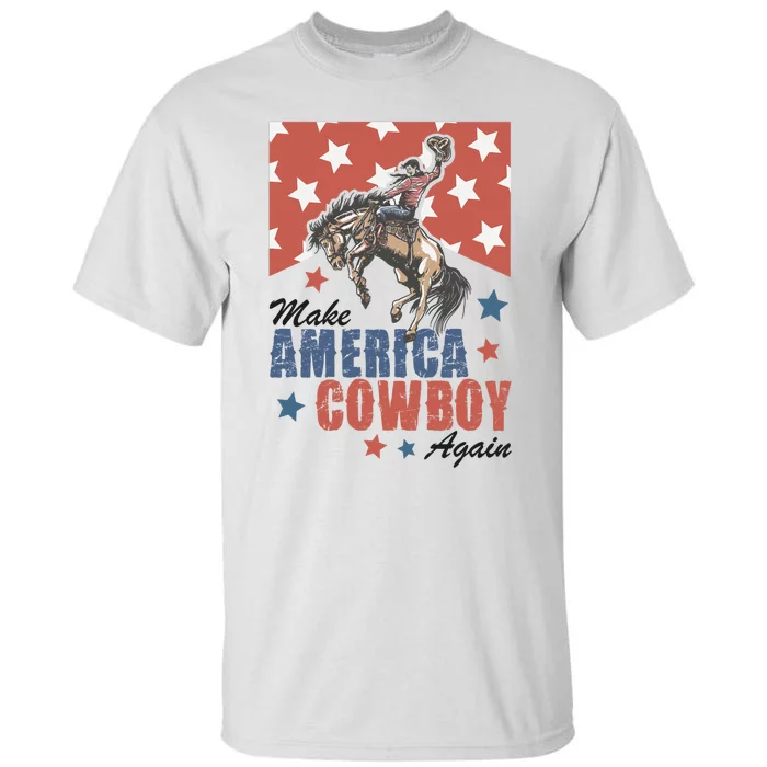 Make America Western Cowboy Again Retro 4th Of July Usa Flag Tall T-Shirt