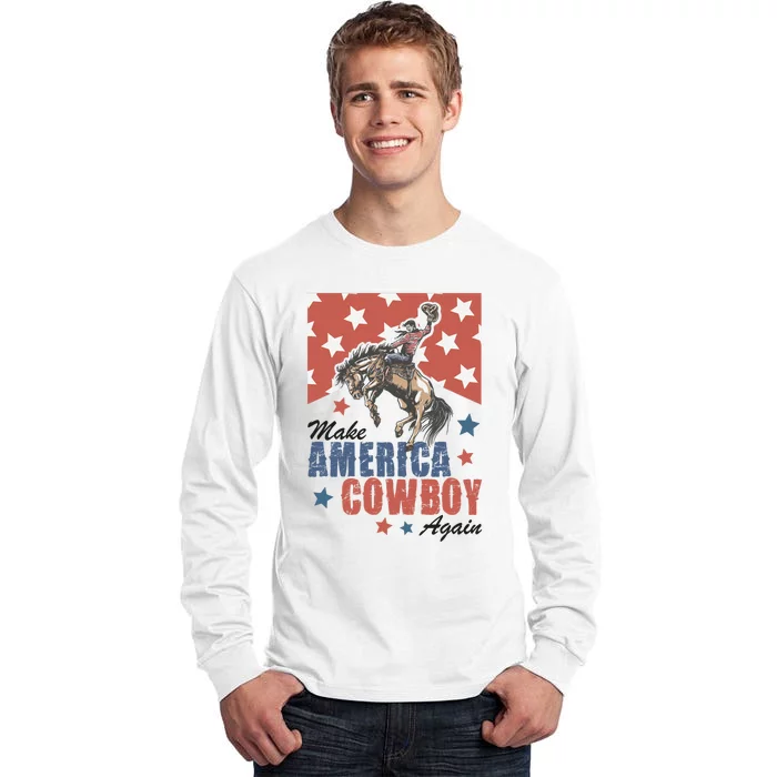 Make America Western Cowboy Again Retro 4th Of July Usa Flag Tall Long Sleeve T-Shirt