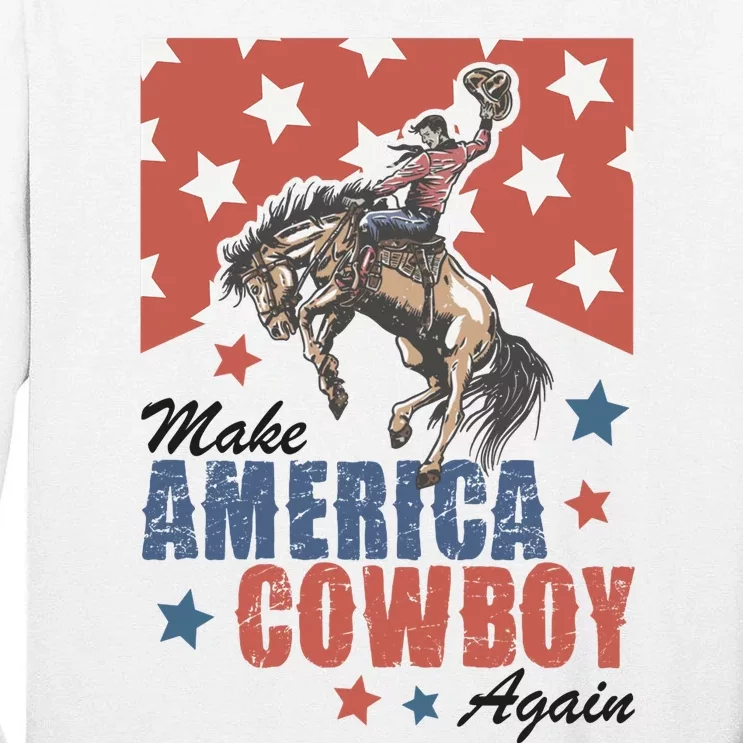 Make America Western Cowboy Again Retro 4th Of July Usa Flag Tall Long Sleeve T-Shirt