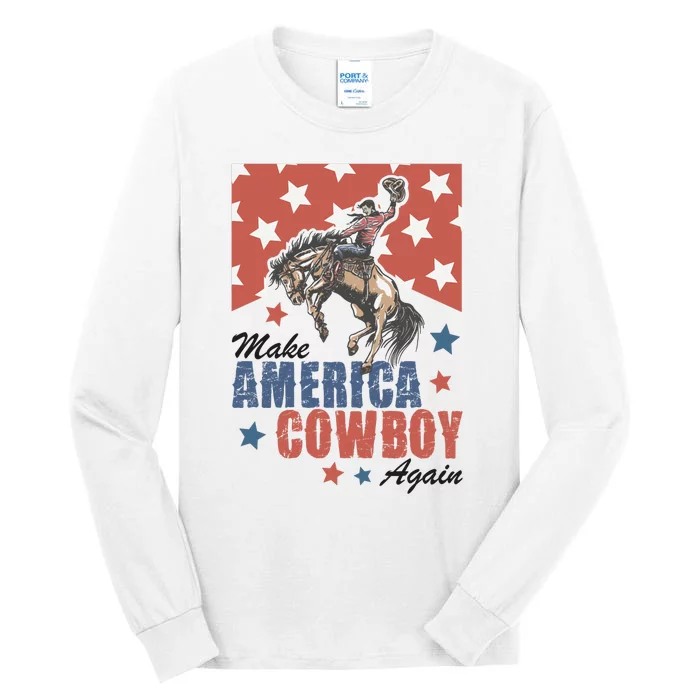 Make America Western Cowboy Again Retro 4th Of July Usa Flag Tall Long Sleeve T-Shirt