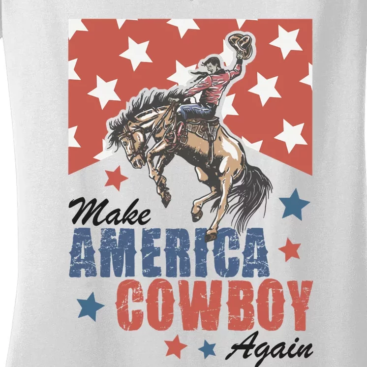 Make America Western Cowboy Again Retro 4th Of July Usa Flag Women's V-Neck T-Shirt