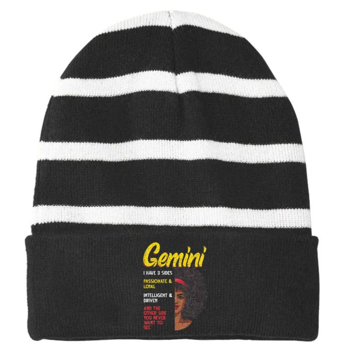 Melanin Afro Wo Zodiac Sign Gemini Striped Beanie with Solid Band