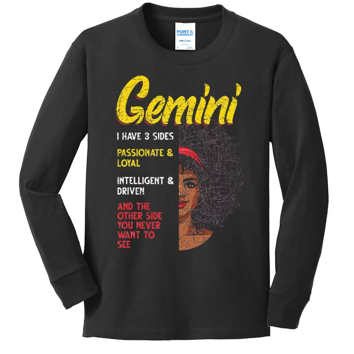 Melanin Afro Wo Zodiac Sign Gemini Kids Long Sleeve Shirt