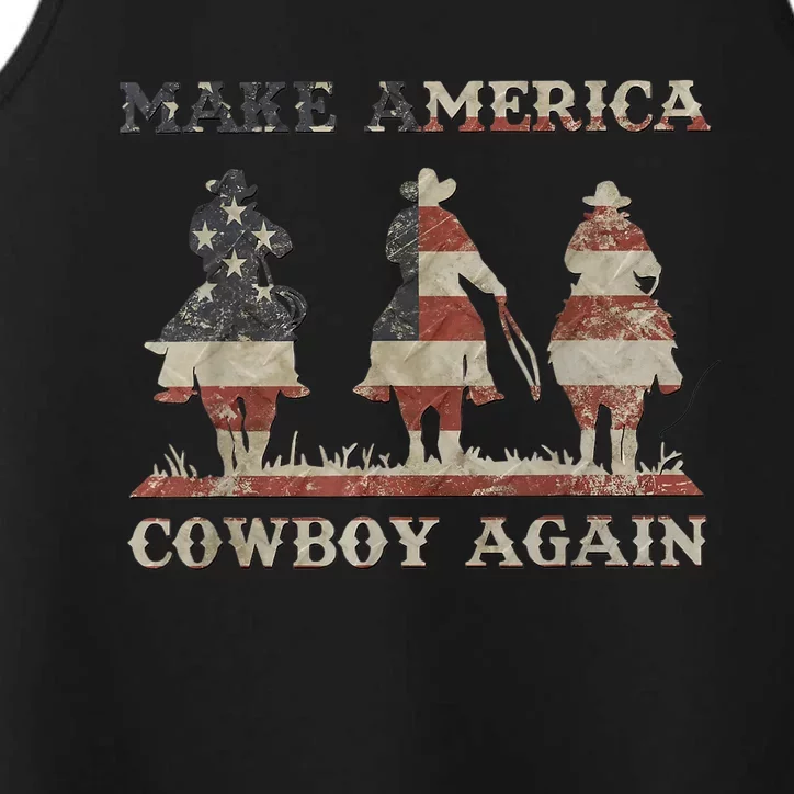 Make America Western Cowboy Again Retro 4th Of July Usa Flag Performance Tank