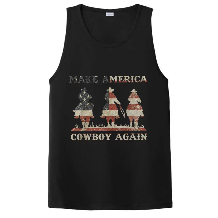 Make America Western Cowboy Again Retro 4th Of July Usa Flag Performance Tank