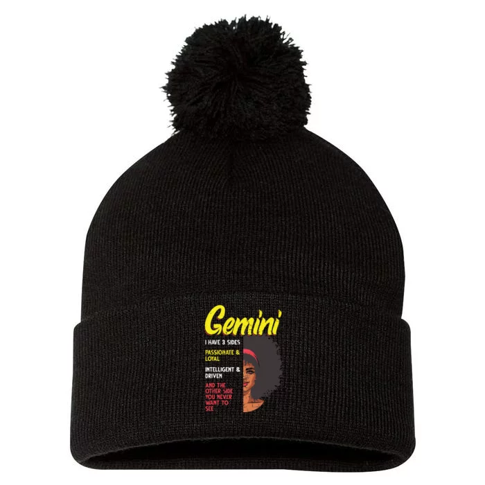 Melanin Afro Women Zodiac Sign Gemini Pom Pom 12in Knit Beanie