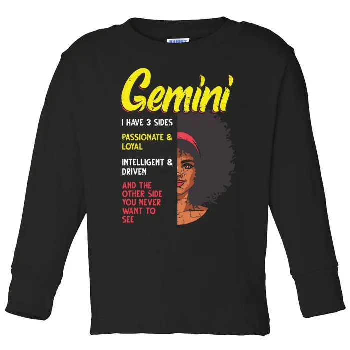 Melanin Afro Women Zodiac Sign Gemini Toddler Long Sleeve Shirt