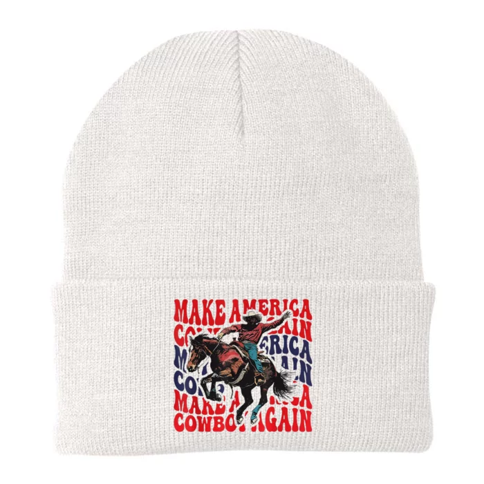 Make America Western Cowboy Again Retro 4th Of July Usa Flag Knit Cap Winter Beanie