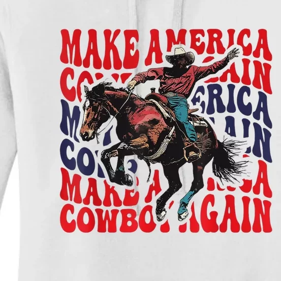 Make America Western Cowboy Again Retro 4th Of July Usa Flag Women's Pullover Hoodie