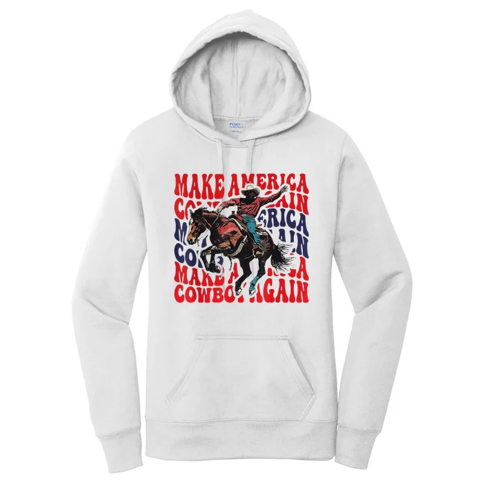 Make America Western Cowboy Again Retro 4th Of July Usa Flag Women's Pullover Hoodie