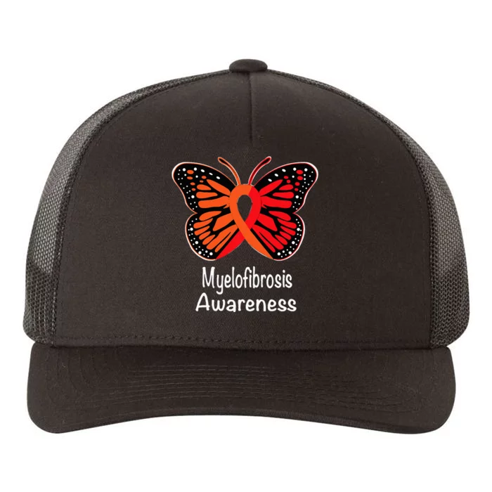 Myelofibrosis Awareness Warrior Support Red & Orange Ribbon Yupoong Adult 5-Panel Trucker Hat