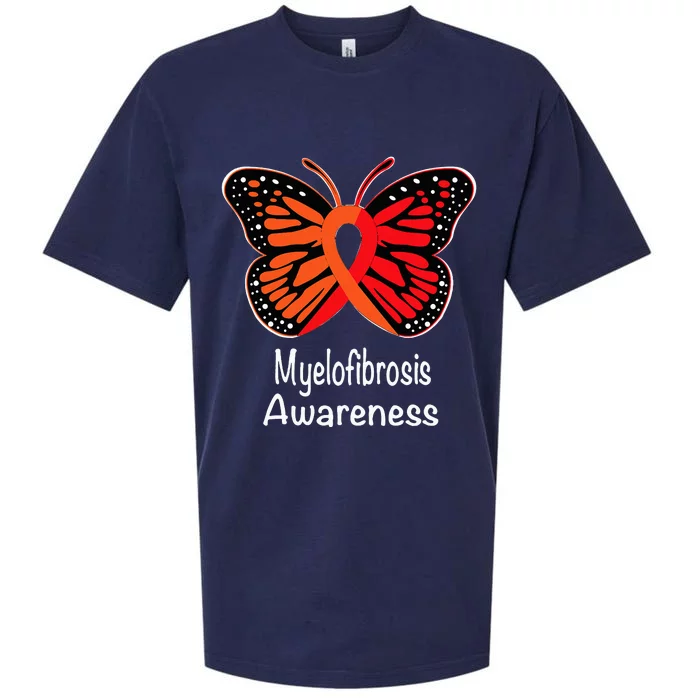 Myelofibrosis Awareness Warrior Support Red & Orange Ribbon Sueded Cloud Jersey T-Shirt