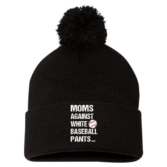 Moms Against White Baseball Pants Funny Baseball Mom Pom Pom 12in Knit Beanie