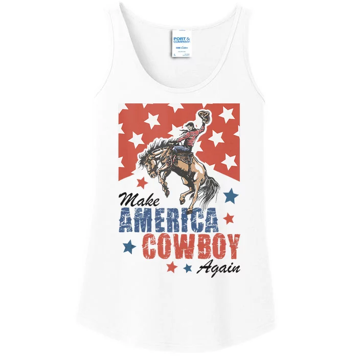 Make America Western Cowboy Again Retro 4th Of July Ladies Essential Tank