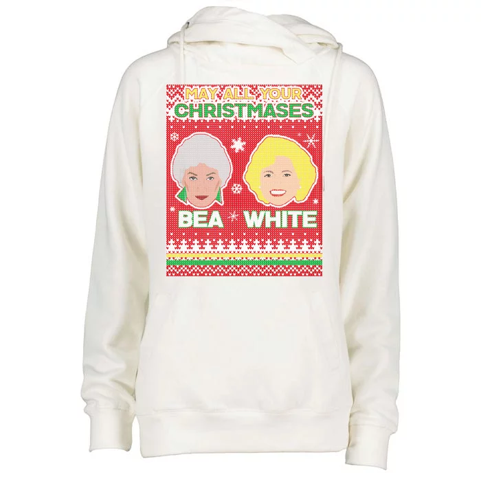 May All Your Christmases Bea White Ugly Christmas Womens Funnel Neck Pullover Hood