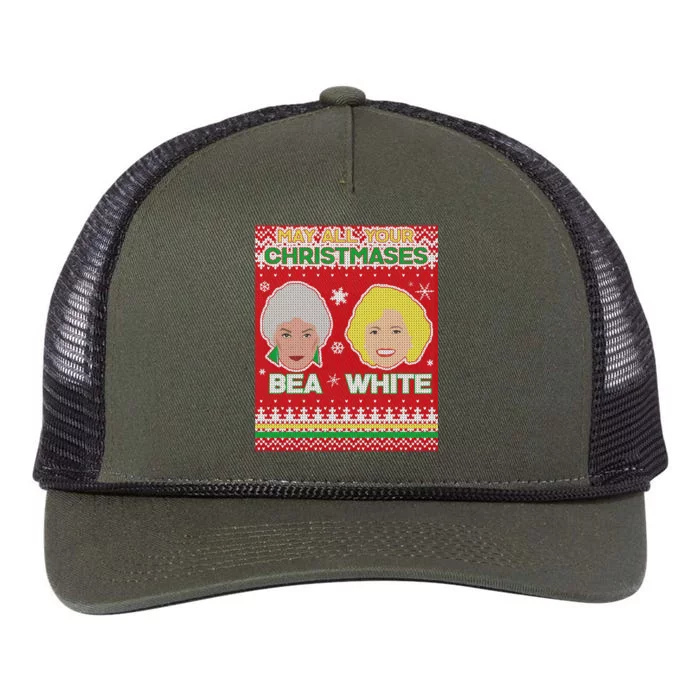 May All Your Christmases Bea White Ugly Christmas Retro Rope Trucker Hat Cap