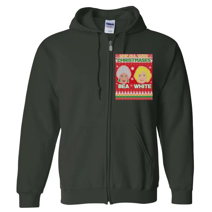 May All Your Christmases Bea White Ugly Christmas Full Zip Hoodie