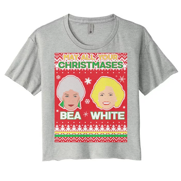 May All Your Christmases Bea White Ugly Christmas Women's Crop Top Tee