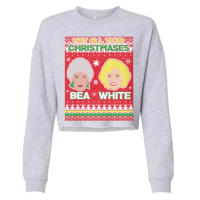 May All Your Christmases Bea White Ugly Christmas Cropped Pullover Crew