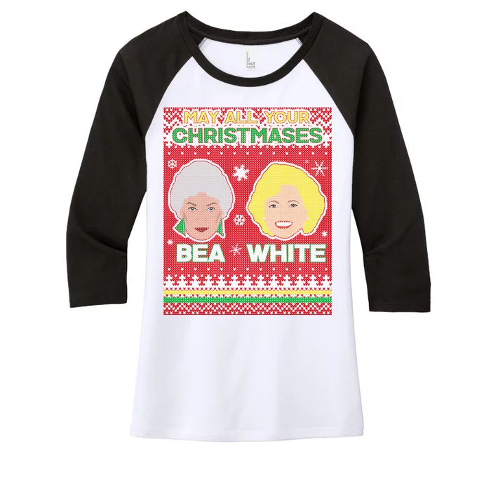 May All Your Christmases Bea White Ugly Christmas Women's Tri-Blend 3/4-Sleeve Raglan Shirt