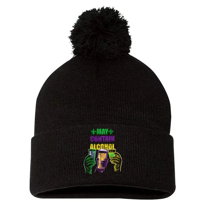 May Contain Alcohol Mardi Gras Pom Pom 12in Knit Beanie