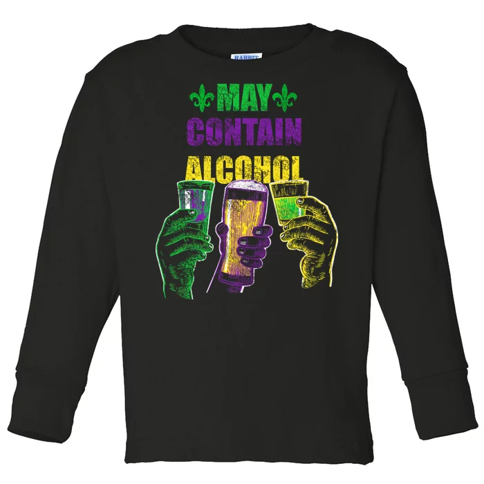 May Contain Alcohol Mardi Gras Toddler Long Sleeve Shirt