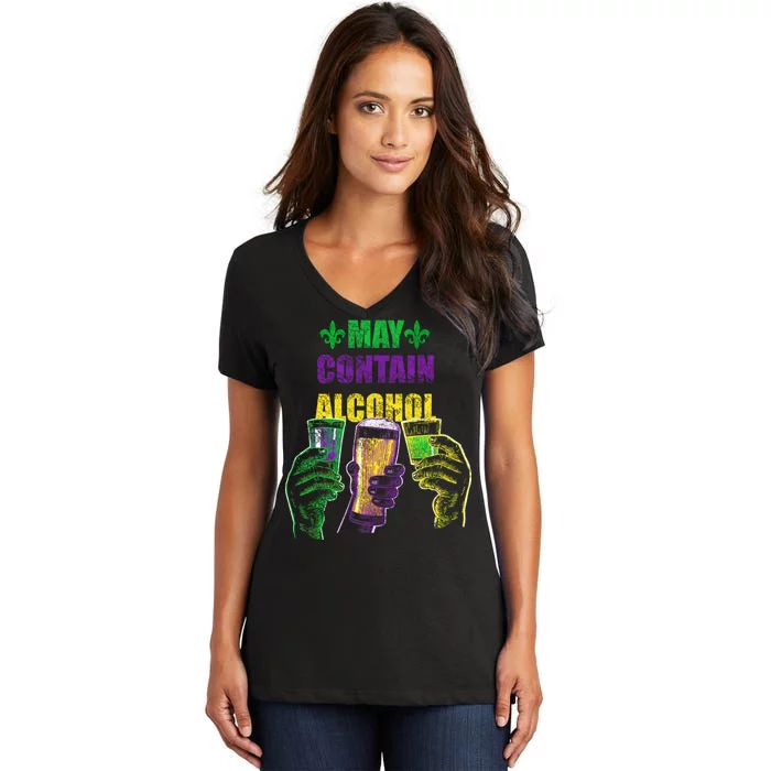 May Contain Alcohol Mardi Gras Women's V-Neck T-Shirt