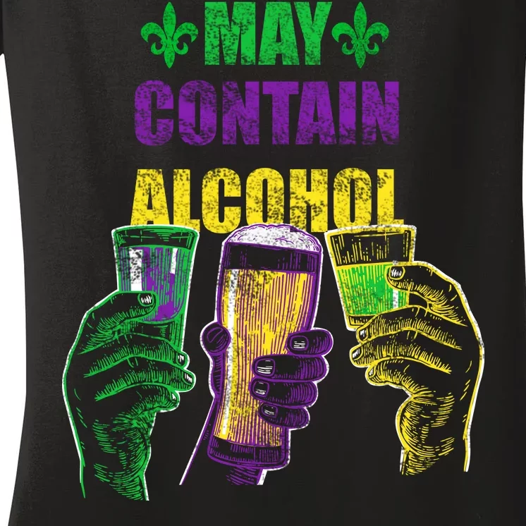 May Contain Alcohol Mardi Gras Women's V-Neck T-Shirt