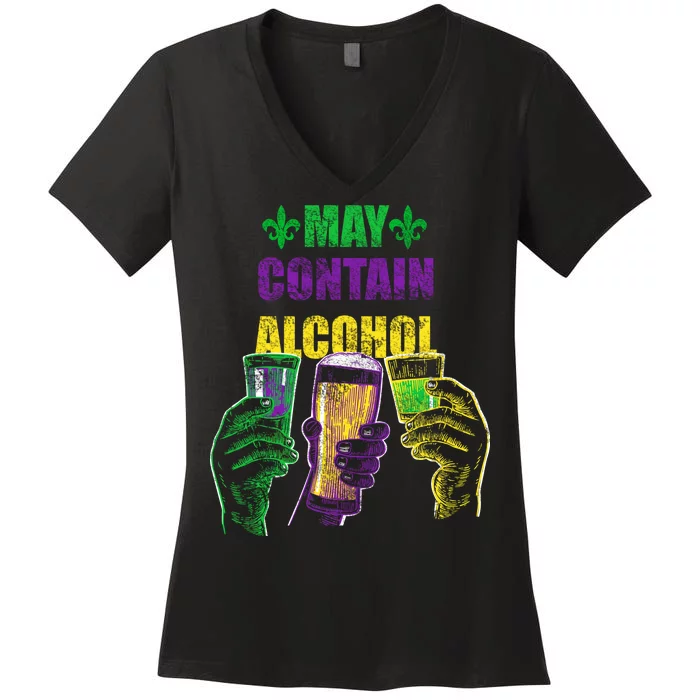 May Contain Alcohol Mardi Gras Women's V-Neck T-Shirt