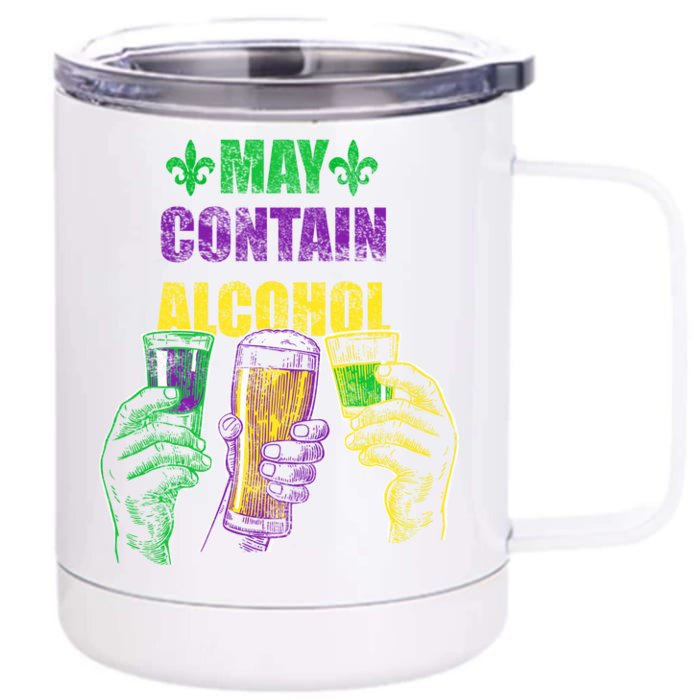 May Contain Alcohol Mardi Gras Front & Back 12oz Stainless Steel Tumbler Cup