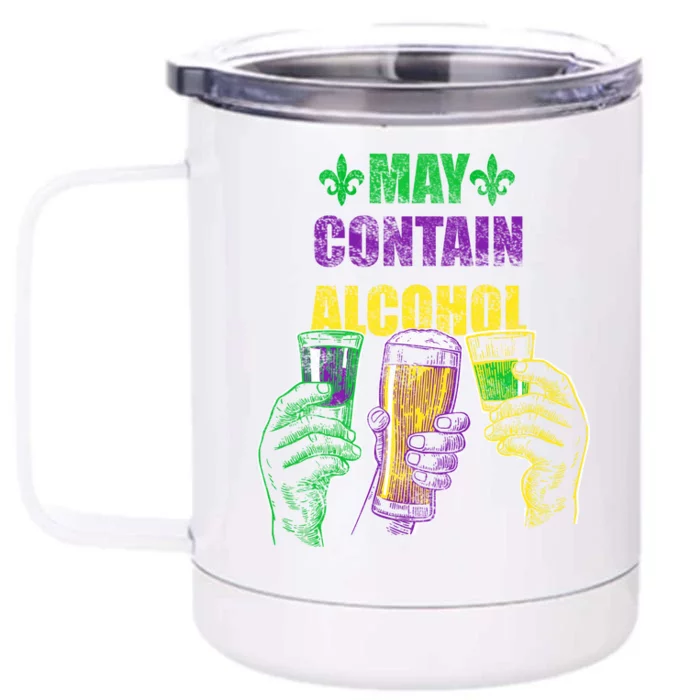 May Contain Alcohol Mardi Gras Front & Back 12oz Stainless Steel Tumbler Cup