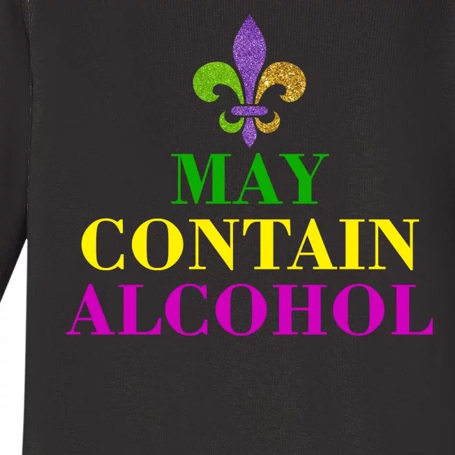 May Contain Alcohol Mardi Gras Spaid Baby Long Sleeve Bodysuit