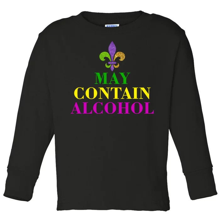 May Contain Alcohol Mardi Gras Spaid Toddler Long Sleeve Shirt