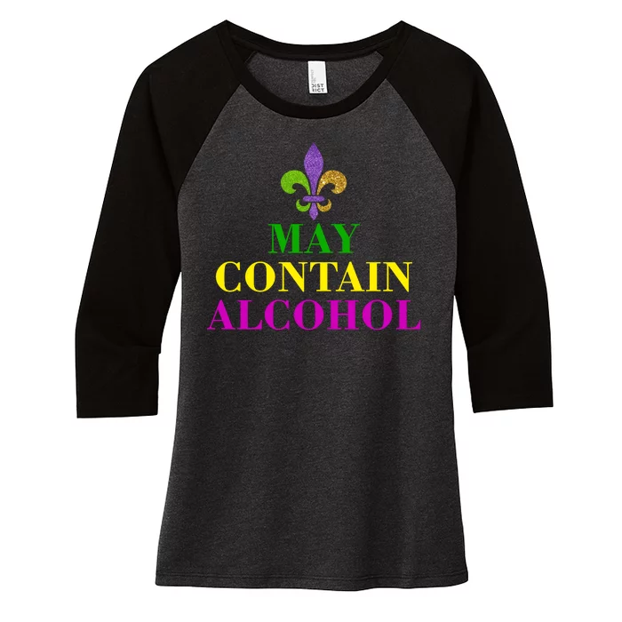 May Contain Alcohol Mardi Gras Spaid Women's Tri-Blend 3/4-Sleeve Raglan Shirt