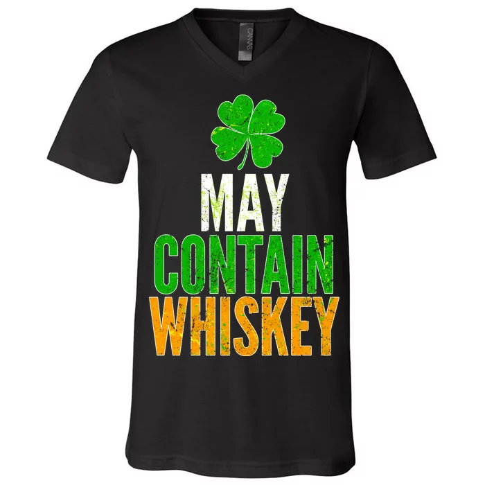 May Contain Whiskey Funny St Patricks Day V-Neck T-Shirt