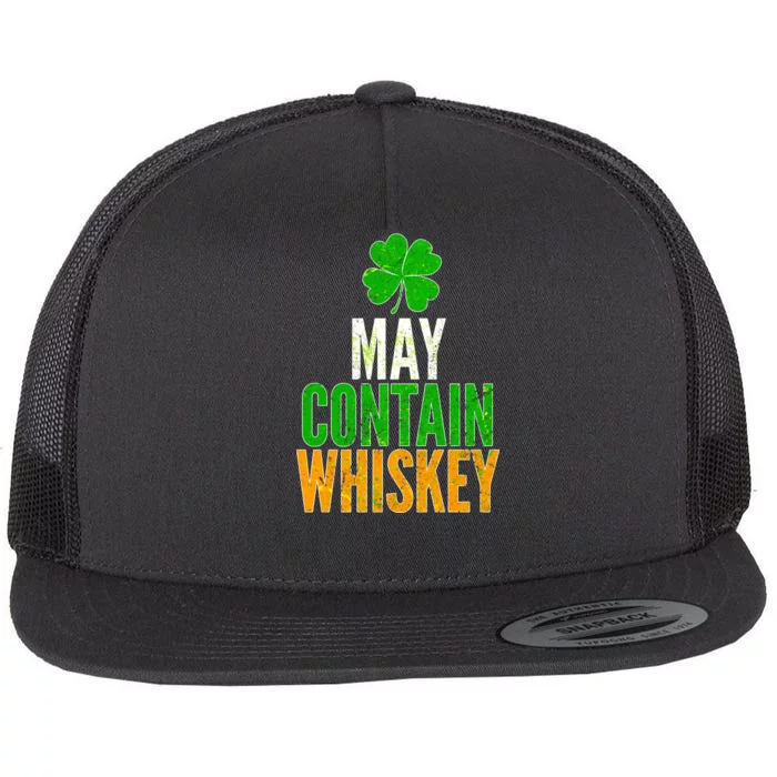 May Contain Whiskey Funny St Patricks Day Flat Bill Trucker Hat