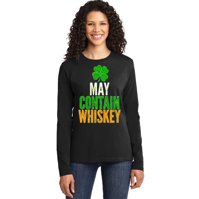 May Contain Whiskey Funny St Patricks Day Ladies Long Sleeve Shirt